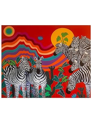 Zebras In A Jungle | Acrylic On Canvas | By Debrata Basu