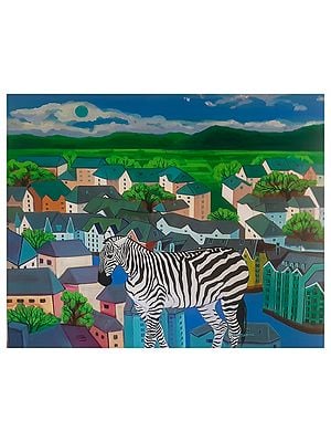 Zebra In A City | Acrylic On Canvas | By Debrata Basu