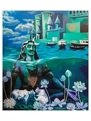 Shiva Meditating Under Water | Acrylic On Canvas | By Debrata Basu