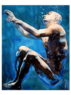 Man Under Water | Water Color On Febriano Paper | By Debrata Basu