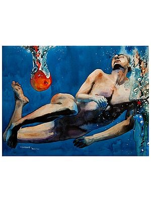 Floating Man | Water Color On Febriano Paper | By Debrata Basu