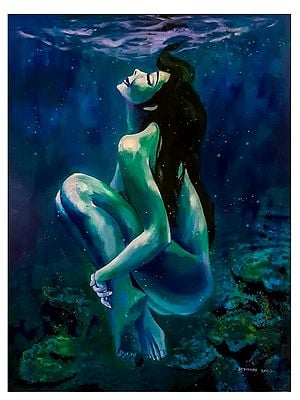 Lady Posing Under The Water | Acrylic On Canvas | By Debrata Basu