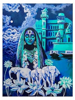 Goddess Kali In Dhyana | Acrylic On Canvas | By Debrata Basu