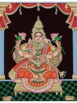 Chaturbhuja Goddess Lakshmi | Natural Color On Cloth | By Shashank Bhardwaj