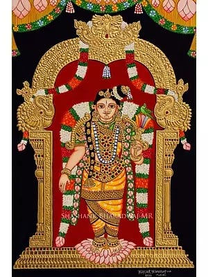 Standing Goddess Meenakshi | Mysore Style Painting | Natural Color On Cloth | By Shashank Bhardwaj