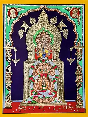Lord Subramanya On Throne | Mysore Style Painting | Natural Color On Cloth | By Shashank Bhardwaj