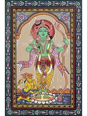 Divine Lord Rama With Lord Hanuman | Pattachitra Painting | Natural Color On Handmade Canvas | By Sushant Maharana