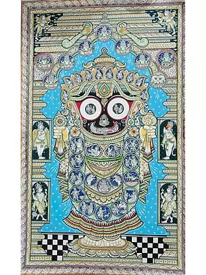 Lord Jagannath With Vaishnava Symbols | Pattachitra Painting | Natural Color On Handmade Canvas | By Sushant Maharana