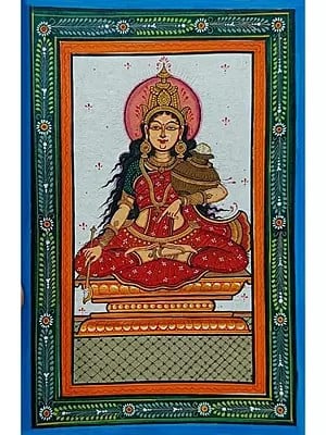 Goddess Annapurna Seated On Asana | Pattachitra Painting | Natural Color On Handmade Canvas | By Sushant Maharana