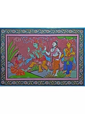 Lord Rama With Vishwamitra - Theme Of Ramayana | Pattachitra Painting | Natural Color On Handmade Canvas | By Sushant Maharana
