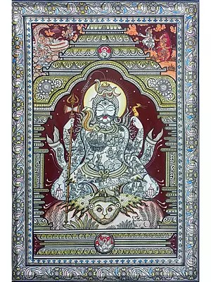 Attractive Lord Shiva In Meditation | Pattachitra Painting | Natural Color On Handmade Canvas | By Sushant Maharana