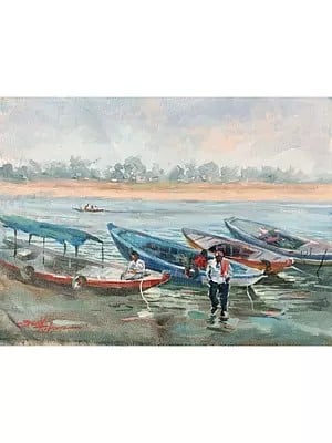 Boats By The Lake | Acrylic On Canvas | By Sunil Kapoor