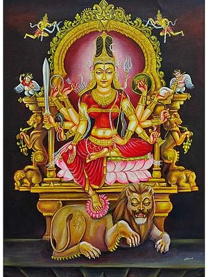 Ten Armed Goddess Durga On Throne | Acrylic On Canvas | By Siddhant Thapan