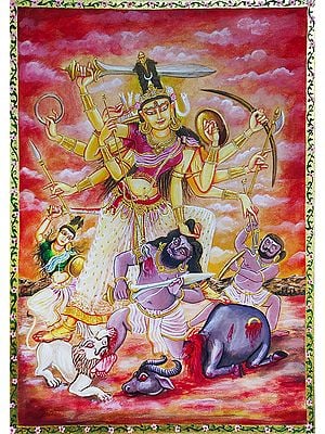 Goddess Durga - Mahishasura Mardini | Gouache On Paper | By Siddhant Thapan