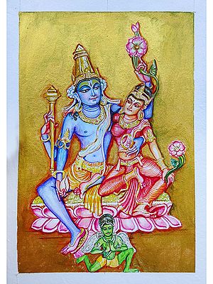 Shri Krishna And Rukmani Seated On Lotus | Watercolor On Paper | By Siddhant Thapan
