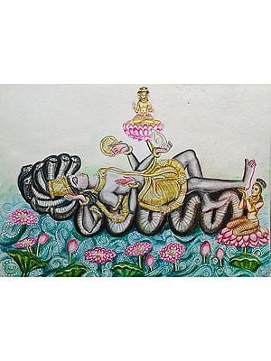 Ananta Shayi Lord Vishnu | Watercolor On Paper | By Siddhant Thapan