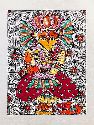Blessing Lord Ganesha | Madhubani Painting | Acrylic On Canvas | By Rina Patwa