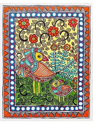 Dancing Peacock | Madhubani Painting | Acrylic On Canvas | By Rina Patwa
