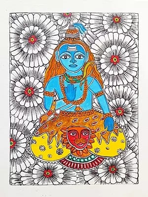 Blessing Lord Shiva | Madhubani Painting | Acrylic On Canvas | By Rina Patwa