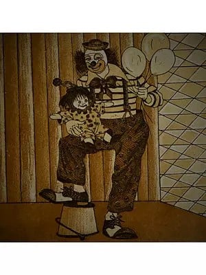 A Happy Joker With Doll | Etching |  By Nisha Chadha