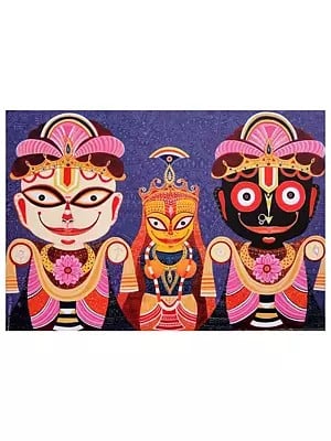 Triratna - Jagannath, Balabhadra And Subhadra | Acrylic On Canvas | By Bhaskar Lahiri
