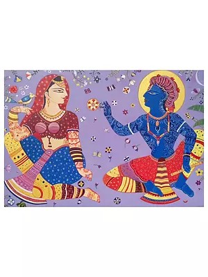Krishna Giving Flower To Radha | Acrylic On Canvas | By Bhaskar Lahiri
