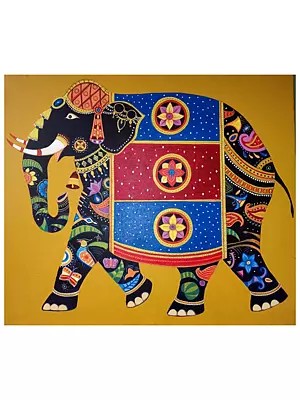Decorated Elephant | Acrylic On Canvas | By Bhaskar Lahiri