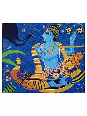 Lord Krishna In Kunjwan | Acrylic On Canvas | By Bhaskar Lahiri