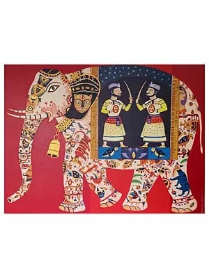 Two Solder's Carpet On Elephant | Acrylic On Canvas | By Bhaskar Lahiri