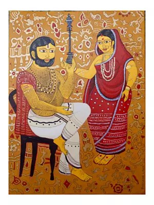 Homage To Kalighat Pat -2 | Acrylic On Canvas | By Bhaskar Lahiri