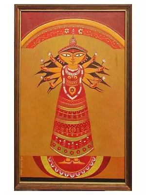 Ashtabhuja Durga | Acrylic On Canvas | By Bhaskar Lahiri | With Frame