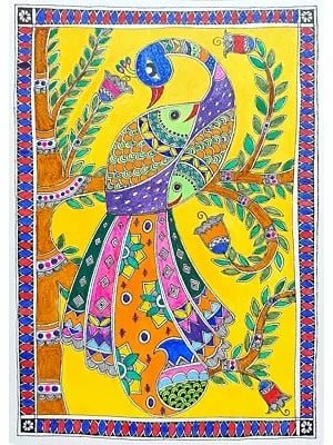 Beautiful Peacock On Tree | Acrylic On Handmade Paper | By Saral Panchal