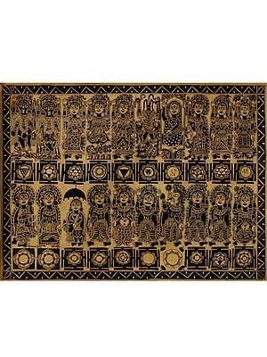 Ten Mahavidya (Tantrik Goddesses) with Dashavatara of Lord Vishnu with Yantras | Madhubani Painting