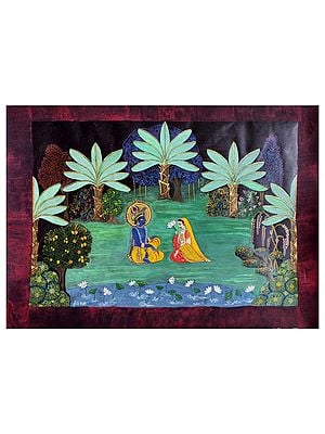 Radha Krishna In Nidhivann | Stone Pigments On Ahar Sheet | By Harsh Rastogi