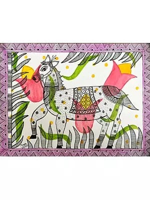 A Madhubani Styled Horse | Acrylic On Paper | By Roopa