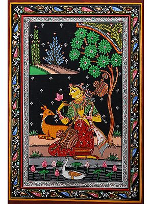 Mirabai in Devotion of Lord Krishna | Pattachitra Painting from Odisha
