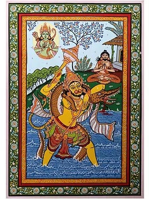 Killing of Dhyanamalini by Lord Hanuman | Pattachitra Painting from Odisha