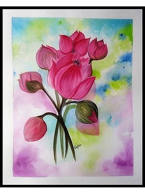 Bunch Of Blooming Lotus | Watercolor On Paper | By Sajan Dhal