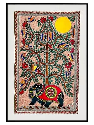 Madhubani  Gaj Painting | Acrylic On Handmade Paper | With Frame | By Mrunamayee Chandurkar Bakal