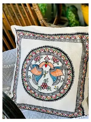 Madhubani Art Work Handpainted Cushion Cover Pure Cotton| Mrunamayee Chandurkar Bakal