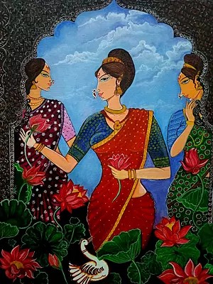 Women Friends In Garden | Acrylic On Canvas | By Meenakshi
