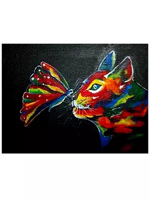 Colorful Butterfly And Cat | Acrylic On Canvas | By Meenakshi