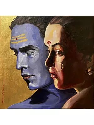 Lord Shiva With Goddess Parvati | Acrylic On Canvas | By Rajkumar Sarkar