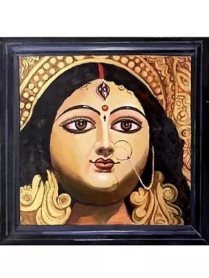 Beautfiful Face Of Goddess Durga | Acrylic On Canvas | With Frame | By Rajkumar Sarkar