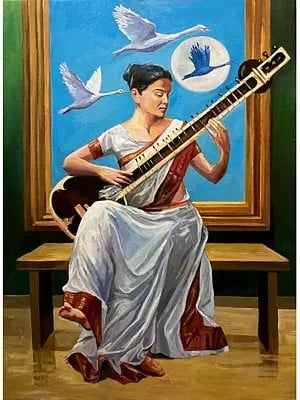 Lady Playing Sitar | Acrylic On Canvas | By Rajkumar Sarkar