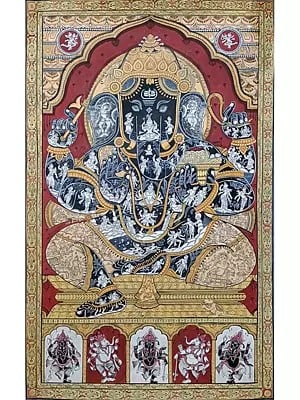 Ganesha Inside Body Story Of Ganesha |  Stone Colours On Handmade Canvas | By Sachikant Sahoo