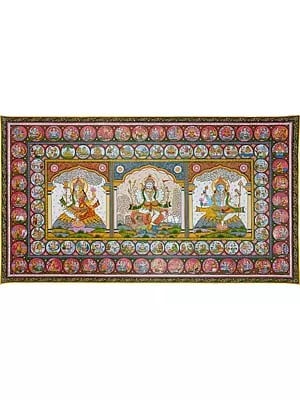 Ganesha And Karthik Story With Lord Siva |  Stone Colours On Handmade Canvas | By Sachikant Sahoo