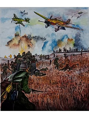 World War Battle Field | Poster Color On Paper | By Bhavani