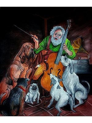 Dogs Listening Music | Poster Color On Paper | By Bhavani