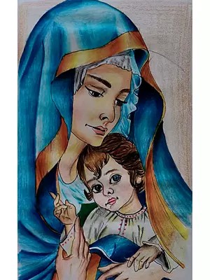 Mary And Baby Jesus | Poster Color On Paper | By Bhavani